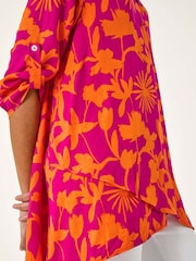 Roman Pink Bolt Floral Print Pleat Front Top - Image 5 of 5