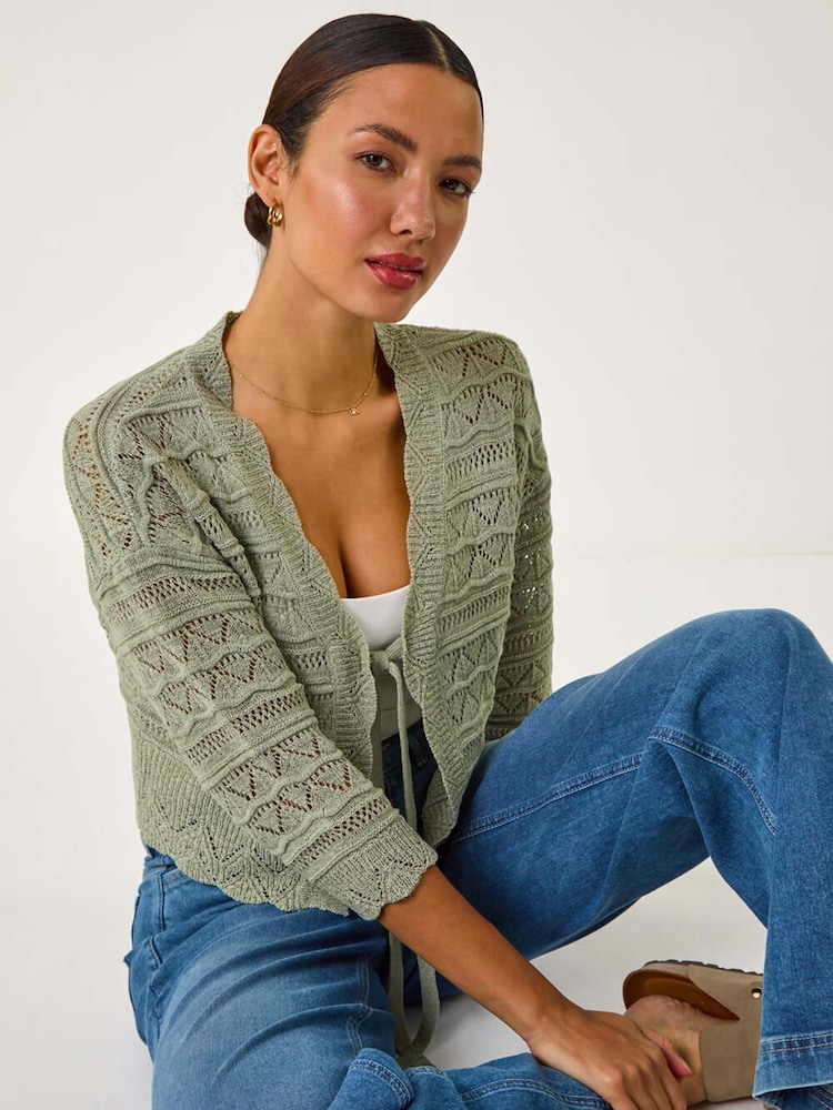 Roman Green Textured Scallop Shrug - Image 1 of 5 Roman Green Textured Scallop Shrug - Image 1 of 5