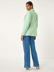 Roman Green Textured Frayed Edge Boucle Button Jacket - Image 3 of 5