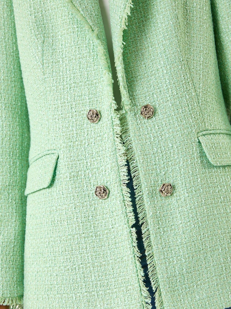Roman Green Textured Frayed Edge Boucle Button Jacket - Image 5 of 5