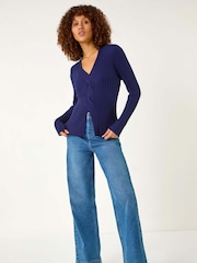 Roman Blue Cable Split Knit Jumper - Image 2 of 5
