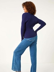Roman Blue Cable Split Knit Jumper - Image 3 of 5