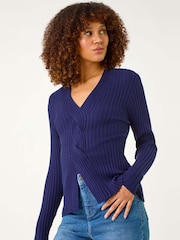 Roman Blue Cable Split Knit Jumper - Image 4 of 5