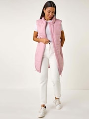 Roman Pink Quilted Zip Detail Longline Gilet - Image 2 of 5