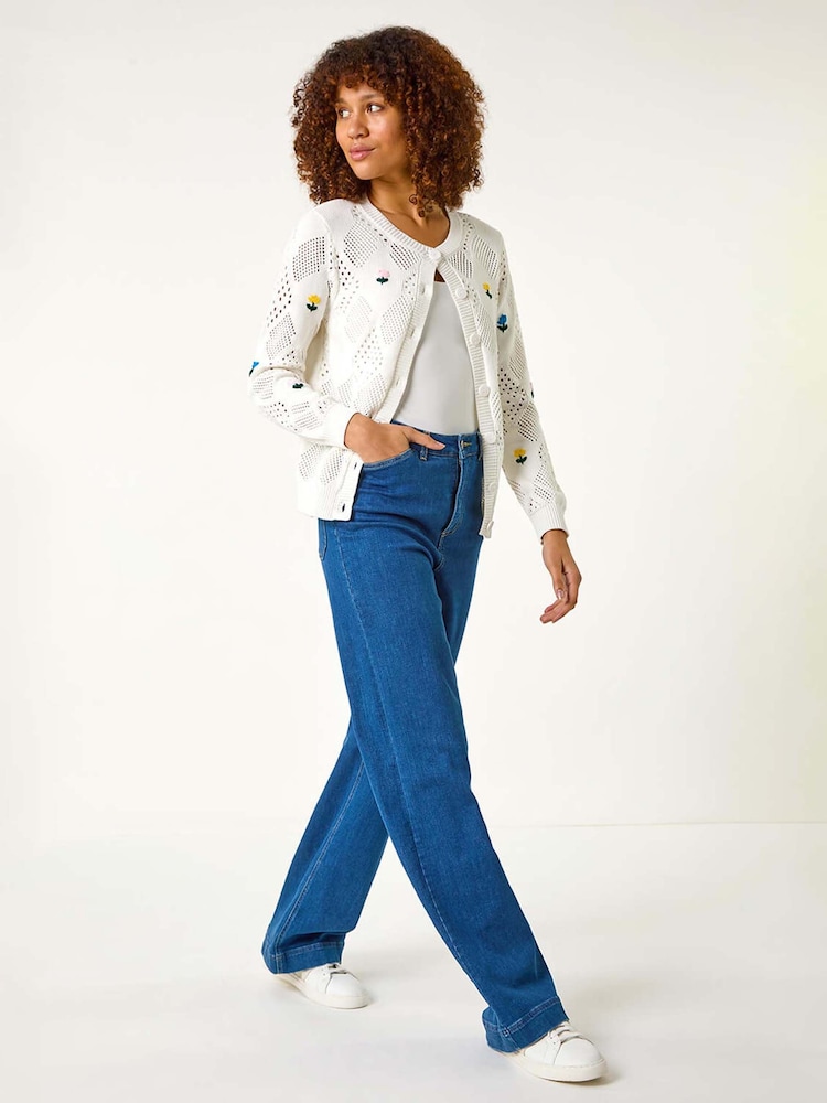 Roman White Flower Embroidered Cardigan - Image 1 of 5