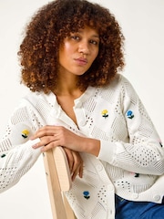 Roman White Flower Embroidered Cardigan - Image 2 of 5