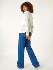 Roman White Flower Embroidered Cardigan - Image 3 of 5