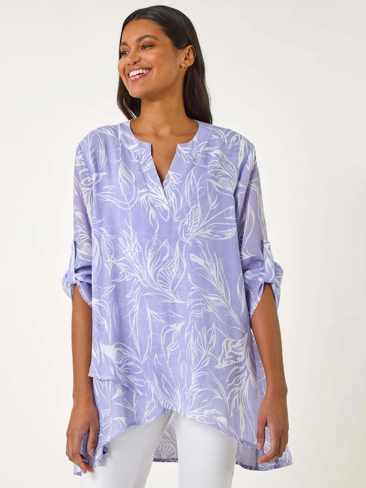Roman Purple Floral Print Pleat Front Top - Image 1 of 5