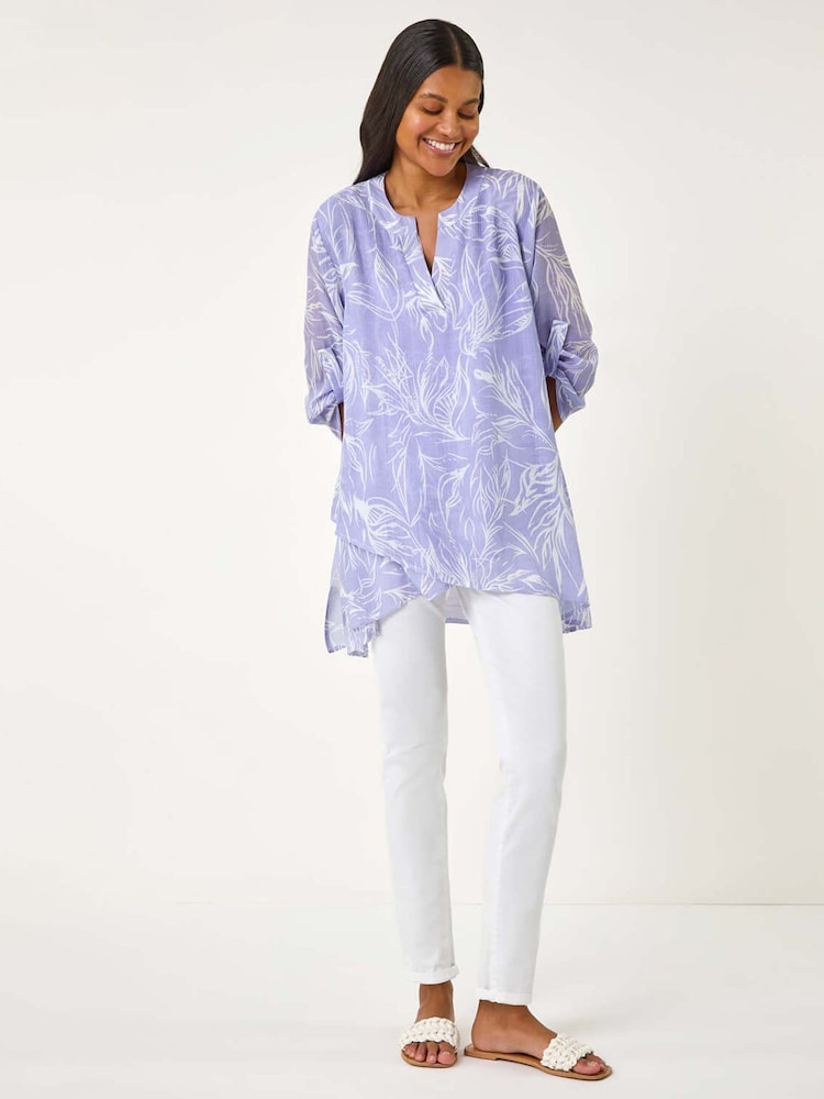 Roman Purple Floral Print Pleat Front Top - Image 2 of 5