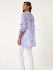Roman Purple Floral Print Pleat Front Top - Image 3 of 5