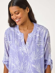 Roman Purple Floral Print Pleat Front Top - Image 4 of 5