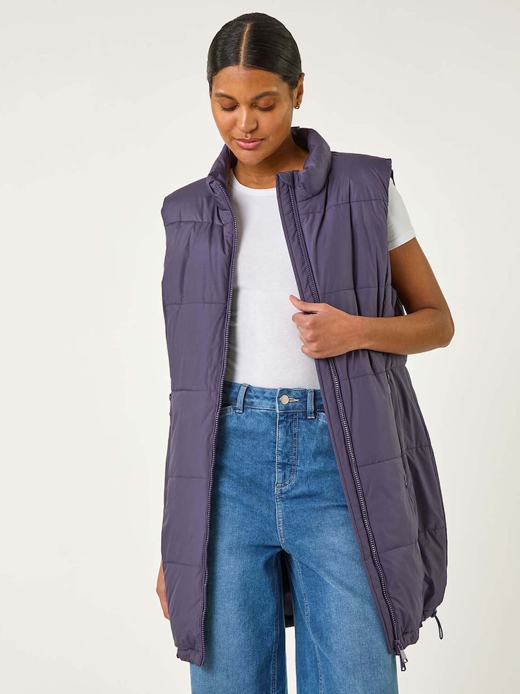 Lila - Roman Quilted Zip Detail Longline Gilet - Bild 1 von 5 Lila - Roman Quilted Zip Detail Longline Gilet - Bild 1 von 5