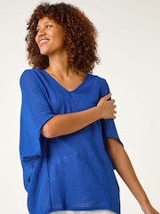 Roman Blue Textured Snit Cocoon Top - Image 1 of 5