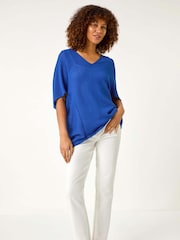 Roman Blue Textured Snit Cocoon Top - Image 2 of 5