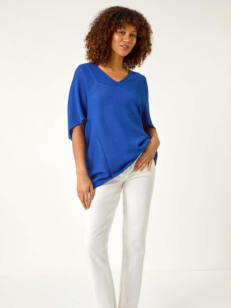 Roman Blue Textured Snit Cocoon Top - Image 2 of 5