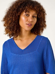 Roman Blue Textured Snit Cocoon Top - Image 4 of 5