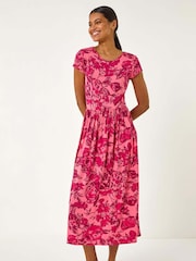 Roman Pink Floral Print Pocket Midi Dress - Image 1 of 5
