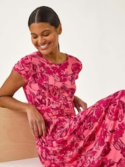Roman Pink Floral Print Pocket Midi Dress - Image 2 of 5