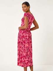 Roman Pink Floral Print Pocket Midi Dress - Image 3 of 5