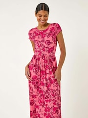 Roman Pink Floral Print Pocket Midi Dress - Image 4 of 5