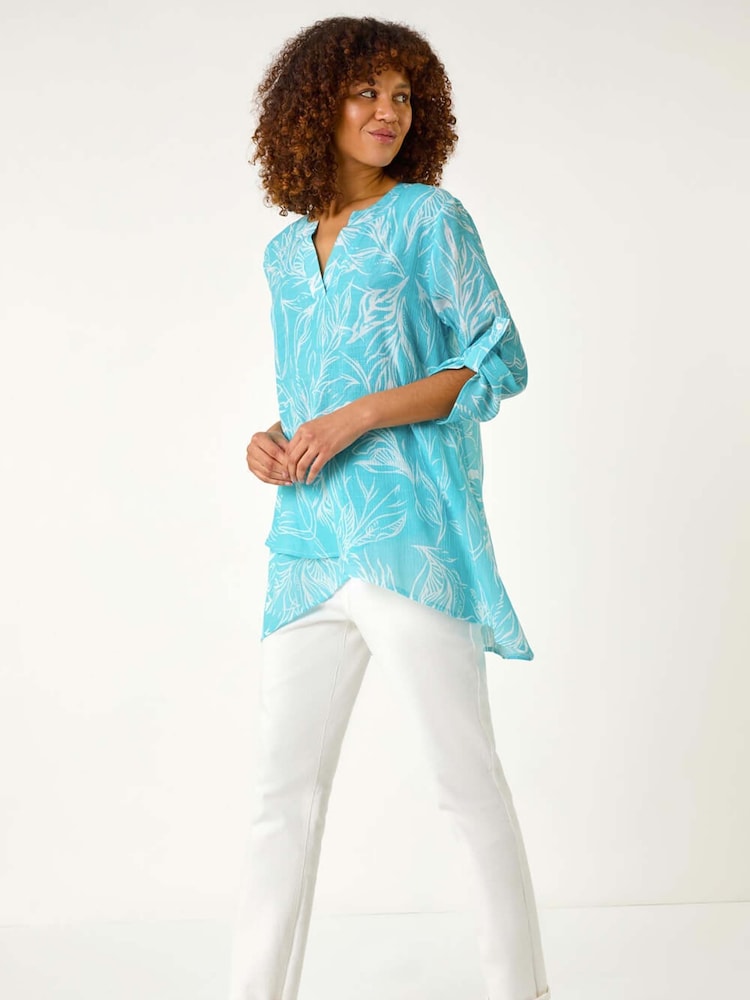 Roman Blue Chrome Floral Print Pleat Front Top - Image 2 of 5
