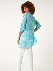 Roman Blue Chrome Floral Print Pleat Front Top - Image 3 of 5