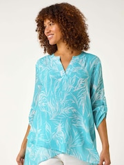 Roman Blue Chrome Floral Print Pleat Front Top - Image 4 of 5