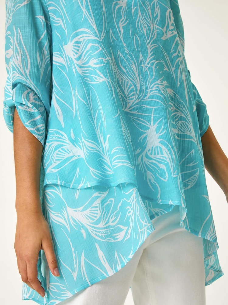 Roman Blue Chrome Floral Print Pleat Front Top - Image 5 of 5