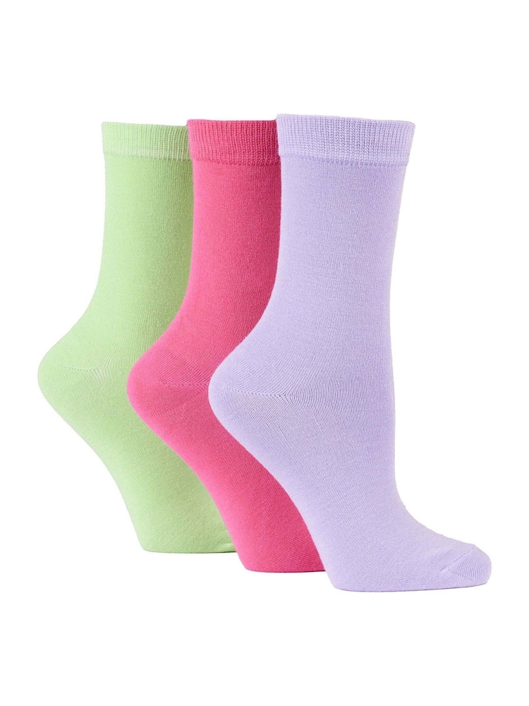 Wild Feet Purple Bamboo Plain Crew Socks 3 Pack - Image 1 of 7