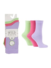 Wild Feet Purple Bamboo Plain Crew Socks 3 Pack - Image 4 of 7