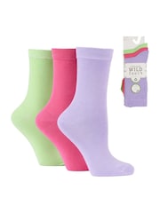 Wild Feet Purple Bamboo Plain Crew Socks 3 Pack - Image 7 of 7