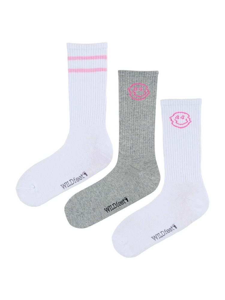Wild Feet White Sports Style Crew Socks 3 pack - Image 1 of 7