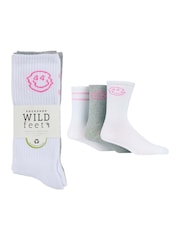 Wild Feet White Sports Style Crew Socks 3 pack - Image 6 of 7
