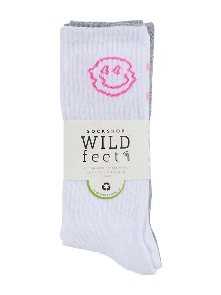 Wild Feet White Sports Style Crew Socks 3 pack - Image 7 of 7