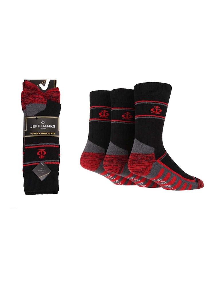 Jeff Banks Red Durable Work Socks 3 pack - Image 3 of 4