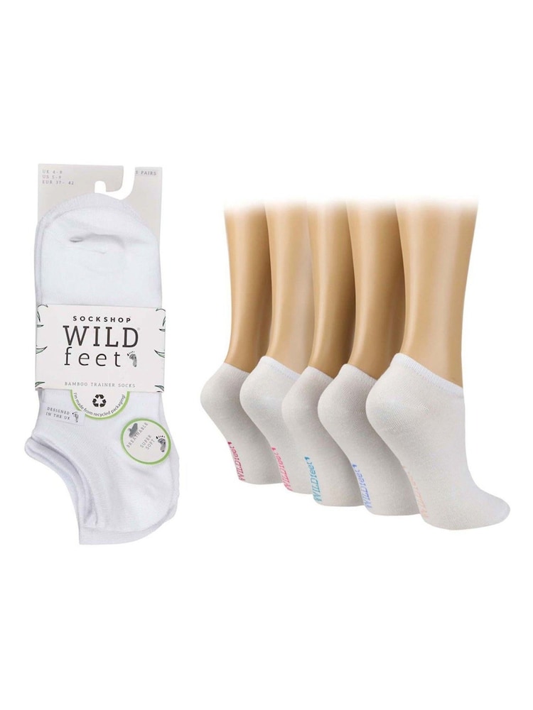 Wild Feet White Bamboo Multi Pack Trainer Socks - Image 3 of 4