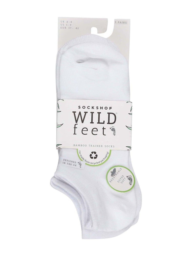 Wild Feet White Bamboo Multi Pack Trainer Socks - Image 4 of 4