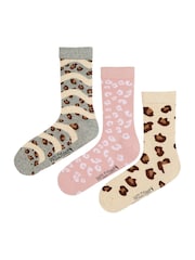 Wild Feet Cream Novelty Jacquard Crew Socks 3 Pack - Image 2 of 7