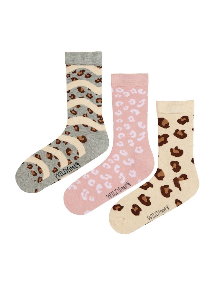 Wild Feet Cream Novelty Jacquard Crew Socks 3 Pack - Image 2 of 7