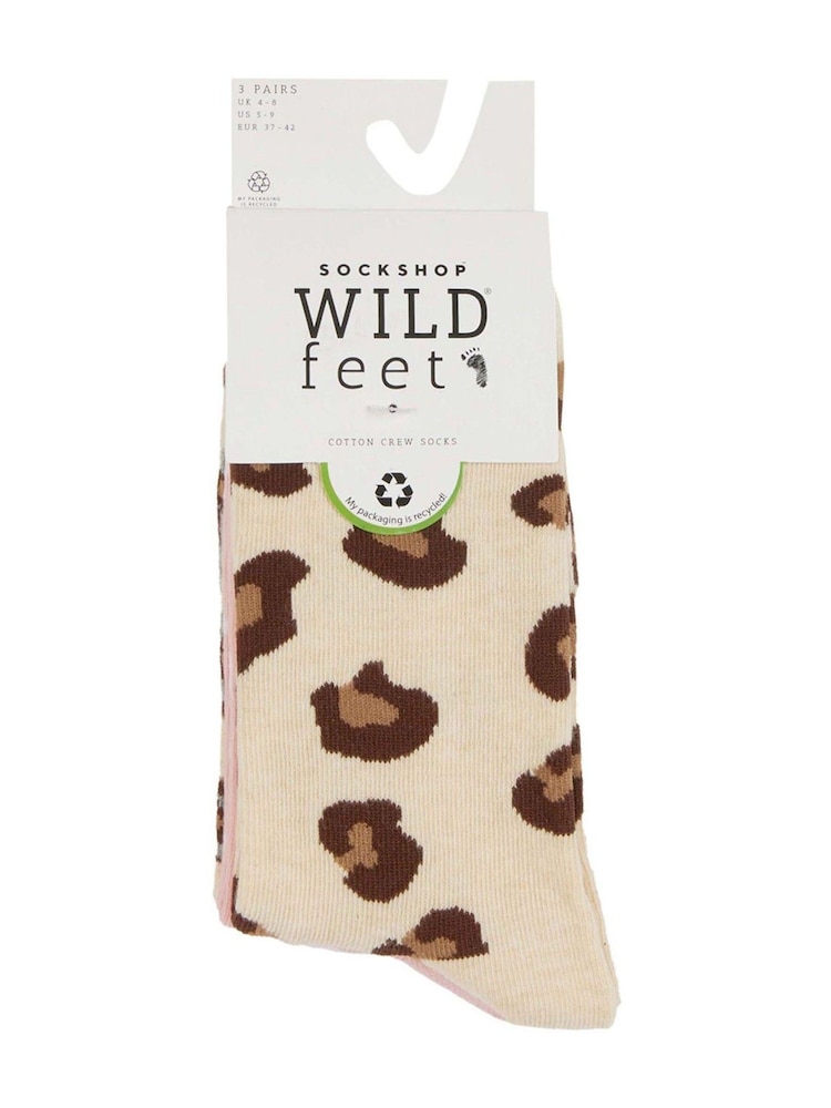 Wild Feet Cream Novelty Jacquard Crew Socks 3 Pack - Image 3 of 7
