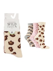 Wild Feet Cream Novelty Jacquard Crew Socks 3 Pack - Image 4 of 7