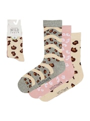 Wild Feet Cream Novelty Jacquard Crew Socks 3 Pack - Image 6 of 7