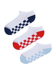Wild Feet White Checkerboard Cotton Trainer Liners Socks 3 Pack - Image 2 of 8