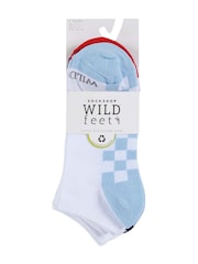 Wild Feet White Checkerboard Cotton Trainer Liners Socks 3 Pack - Image 3 of 8