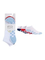 Wild Feet White Checkerboard Cotton Trainer Liners Socks 3 Pack - Image 4 of 8
