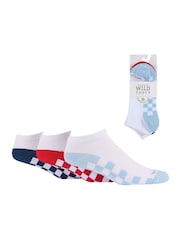 Wild Feet White Checkerboard Cotton Trainer Liners Socks 3 Pack - Image 5 of 8