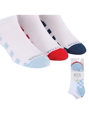 Wild Feet White Checkerboard Cotton Trainer Liners Socks 3 Pack - Image 6 of 8