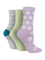 Wild Feet Purple Bamboo Flower Crew Socks 3 Pack - Image 1 of 3