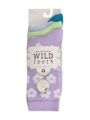Wild Feet Purple Bamboo Flower Crew Socks 3 Pack - Image 2 of 3