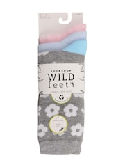 Wild Feet Grey Bamboo Flower Crew Socks 3 Pack - Image 3 of 3